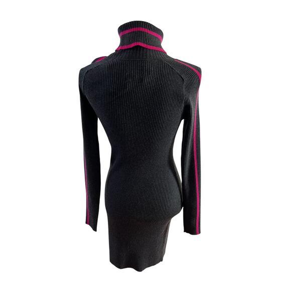 Milly New York Racer Stripe Turtleneck Ribbed Sweater Dress Gray Pink M - Picture 3 of 5